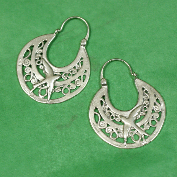 Mexican Silver Arracada or Crescent Hoop-Shaped Earrings