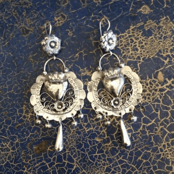 Silver Mexican Earrings Made by the Mazahua