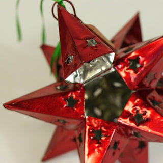 12-Point Mexican Tin Star Ornament, Painted Christmas Zinnia Folk Arts   