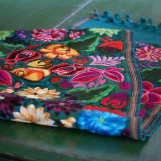 7.5' Mexican Machine Embroidered Tablerunner Textile Zinnia Folk Arts   