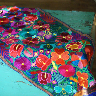 Bright Colors 4' Long Mexican Embroidered Table Runner Textile Textile Zinnia Folk Arts   