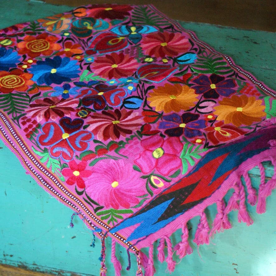 Bright Colors 4' Long Mexican Embroidered Table Runner Textile