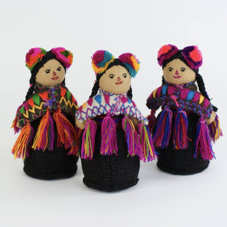 Chamula Chiapas Dolls with Pompoms, 2 Sizes Whimsical Zinnia Folk Arts Large  