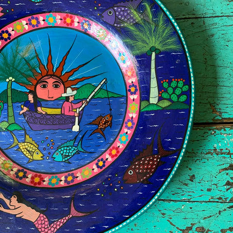 Clay Decorative Plate with Mermaids & FIsh  Zinnia Folk Arts   