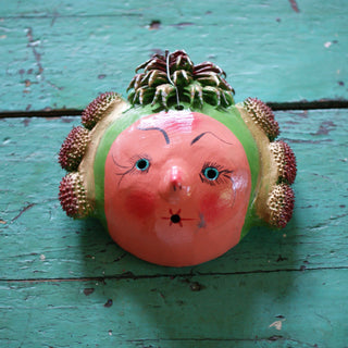 Coconut Faces Masks Zinnia Folk Arts Green Urchin on Top  
