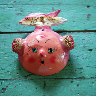 Coconut Faces Masks Zinnia Folk Arts Pink Fish  