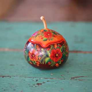 Finely Painted Two Tone Olínala Gourds Home Decor Zinnia Folk Arts #6 Medium/Small-maroon and orange with orange edge  