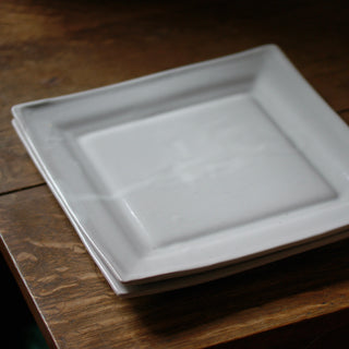 10.5" Handmade White Plates, Square  AS IS Ceramics Zinnia Folk Arts   