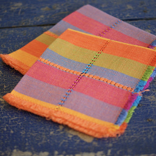 Handwoven Cotton Napkins, Plaids and Stripes Textile Zinnia Folk Arts Summer Stripes  