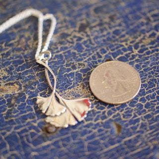 Mexican Gingko Necklace, Sterling Silver, Taxco Jewelry Zinnia Folk Arts   