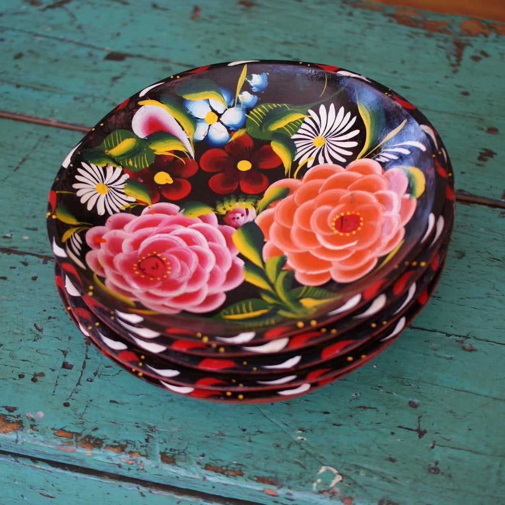 Decorative Hand-Painted Paper Mache Bowl w/ Black Pattern