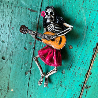 LAST ONE! Musical Skeletons, Potato Paste Figures, Peru Day of the Dead Zinnia Folk Arts Guitar Catrina-Dangles  
