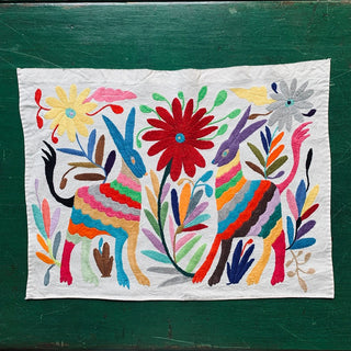 Otomi Hand Embroidered Placemats, Multi-colored Textile Zinnia Folk Arts #9  