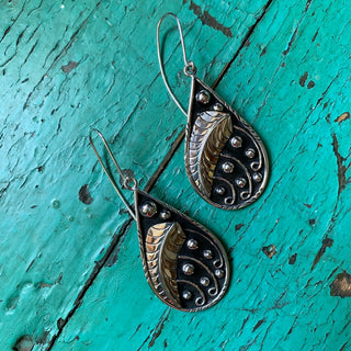 Oxidized Silver Teardrop Leaf Earrings & Necklace Jewelry Zinnia Folk Arts   