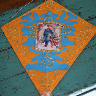 Paper Kites  Zinnia Folk Arts Boy and His Dog on Orange  