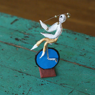 Paper Mache Skeleton on Unicycle Whimsical Zinnia Folk Arts   