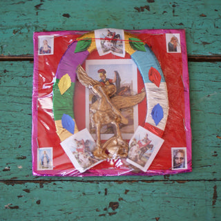 Red Amulet Mexican Protecciones religious Zinnia Folk Arts Small-San Miguel-pink rim  