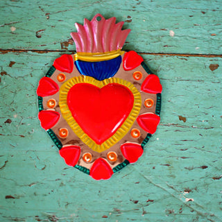 Sacred Heart Painted Tin Ornaments Christmas Zinnia Folk Arts Light Pink Flame Sacred Heart  