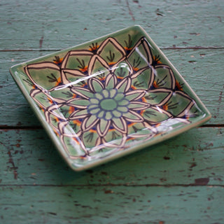 6.5" Small Handmade Dessert Plates, Square, Ready to Ship Ceramics Zinnia Folk Arts Green Zinnia  