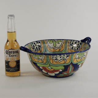 Special Order Cazuela Bowl with Small Handles-Azul y Rojo Servingware Zinnia Folk Arts   