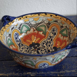 Special Order Cazuela Bowl with Small Handles - Orange Hibiscus Servingware Zinnia Folk Arts   