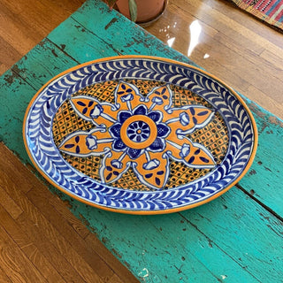 Special Order Mexican Talavera Serving Platter - Blue/Saffron Servingware Zinnia Folk Arts   