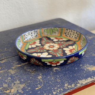 Special Order Shallow Pie Plate or Tray - Azul y Rojo Bakeware Zinnia Folk Arts   
