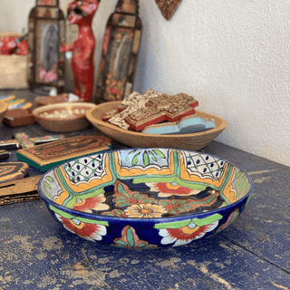 Special Order Shallow Serving Bowl - Azul y Rojo Servingware Zinnia Folk Arts   