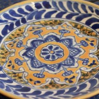 Special Order Three Footed Bowl - Blue/Saffron Servingware Zinnia Folk Arts   