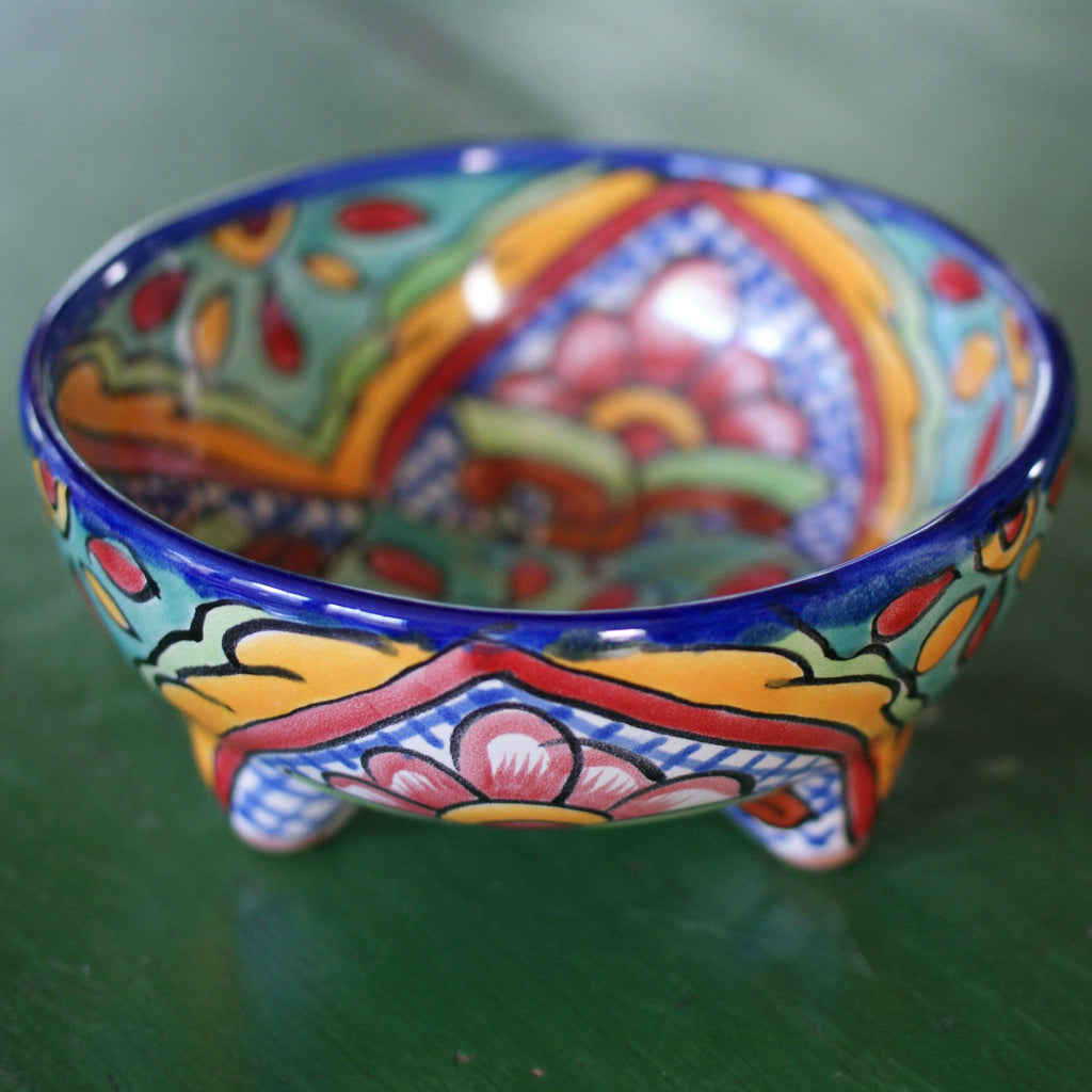 Mexican Talavera Footed Painted Salsa Bowl (33tal34)