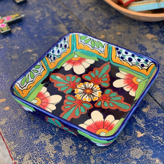 Square 9"x 9" Talavera Baking Pan, Various Designs, Ready to Ship Ceramics Zinnia Folk Arts Azul y Rojo  