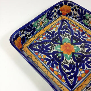 Square 9"x 9" Talavera Baking Pan, Various Designs, Ready to Ship Ceramics Zinnia Folk Arts Cobalt  