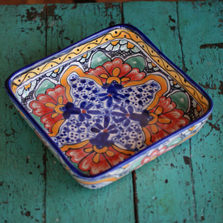 Square 9"x 9" Talavera Baking Pan, Various Designs, Ready to Ship Ceramics Zinnia Folk Arts Orange Hibiscus  