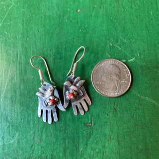 Sterling Hand Earring with Dove and Tiny Coral Flower Jewelry Moosepablos   
