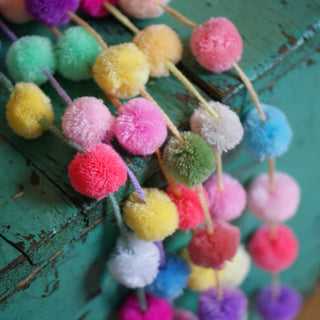 Strings of Pastel Colored Pompoms Textile Zinnia Folk Arts   