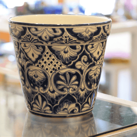 Tall Flower Pot - Blue/White, Ready to Ship Pots and Vases Zinnia Folk Arts   