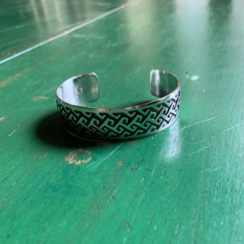 Taxco Mexican Silver Azteca Cuff Bracelet Zinnia Folk Arts