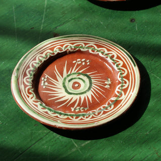 Vintage Tlaquepaque Small Plates on Redware  Zinnia Folk Arts Starburst 2  