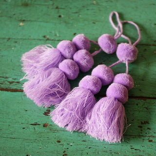 Wool Pompoms, Sets of Pom Poms with Tassel Textile Zinnia Folk Arts Light Lilac  