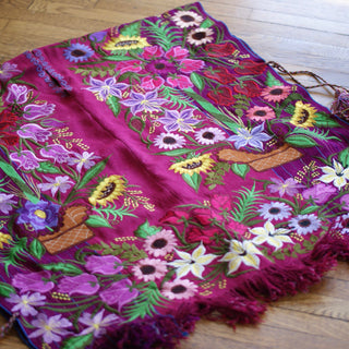 Zinacantán Purple Embroidered Rebozo Shawls textiles Zinnia Folk Arts   