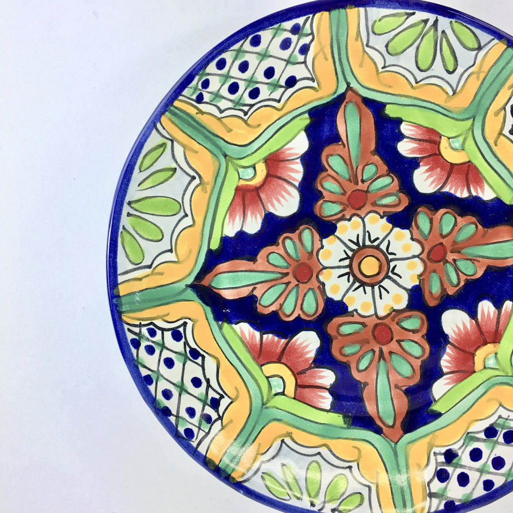 11.5" Talavera Plates, Ready to Ship Ceramics Zinnia Folk Arts Azul y Rojo  