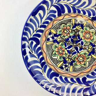 11.5" Talavera Plates, Ready to Ship Ceramics Zinnia Folk Arts Blue Feather Edges  