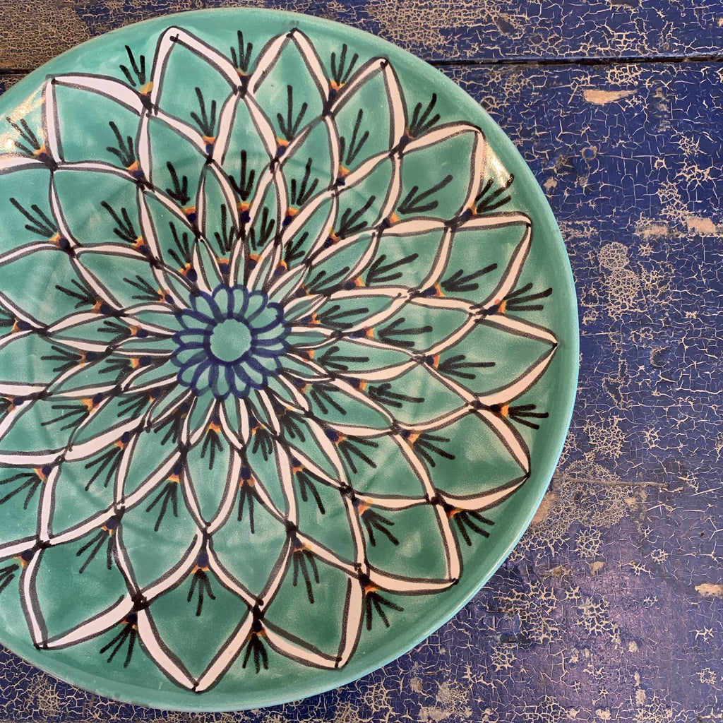 11.5" Talavera Plates, Ready to Ship Ceramics Zinnia Folk Arts Green Zinnia  