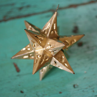 12-Point Mexican Tin Star Christmas Ornament, Gold Christmas Zinnia Folk Arts   