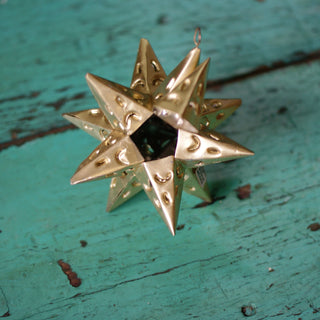 12-Point Mexican Tin Star Christmas Ornament, Gold Christmas Zinnia Folk Arts   