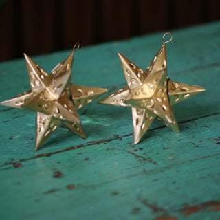 12-Point Mexican Tin Star Christmas Ornament, Gold Christmas Zinnia Folk Arts   