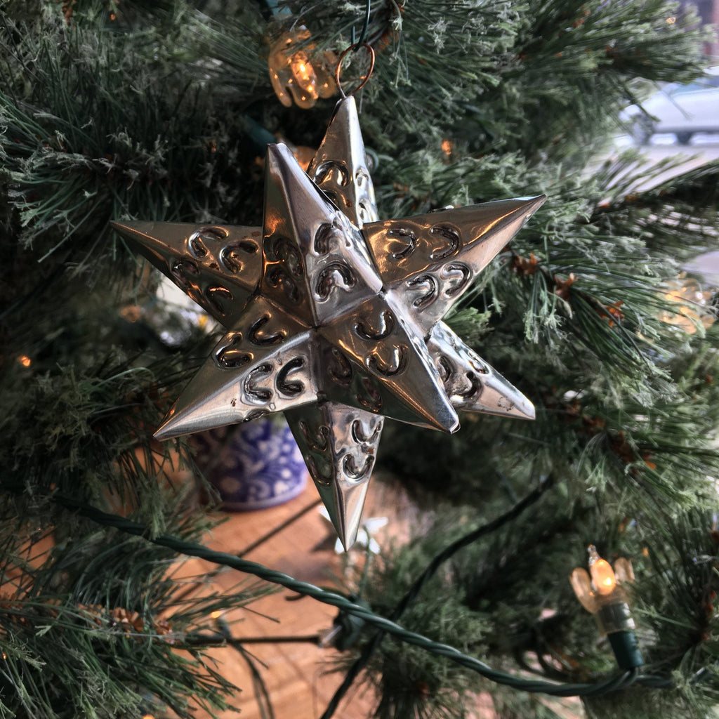 12-Point Mexican Tin Star Christmas Ornament, Unpainted Christmas Zinnia Folk Arts   