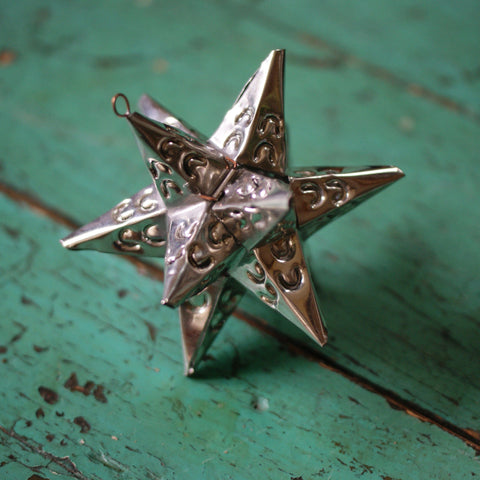 12-Point Mexican Tin Star Christmas Ornament, Unpainted Christmas Zinnia Folk Arts Natural Tin Star  