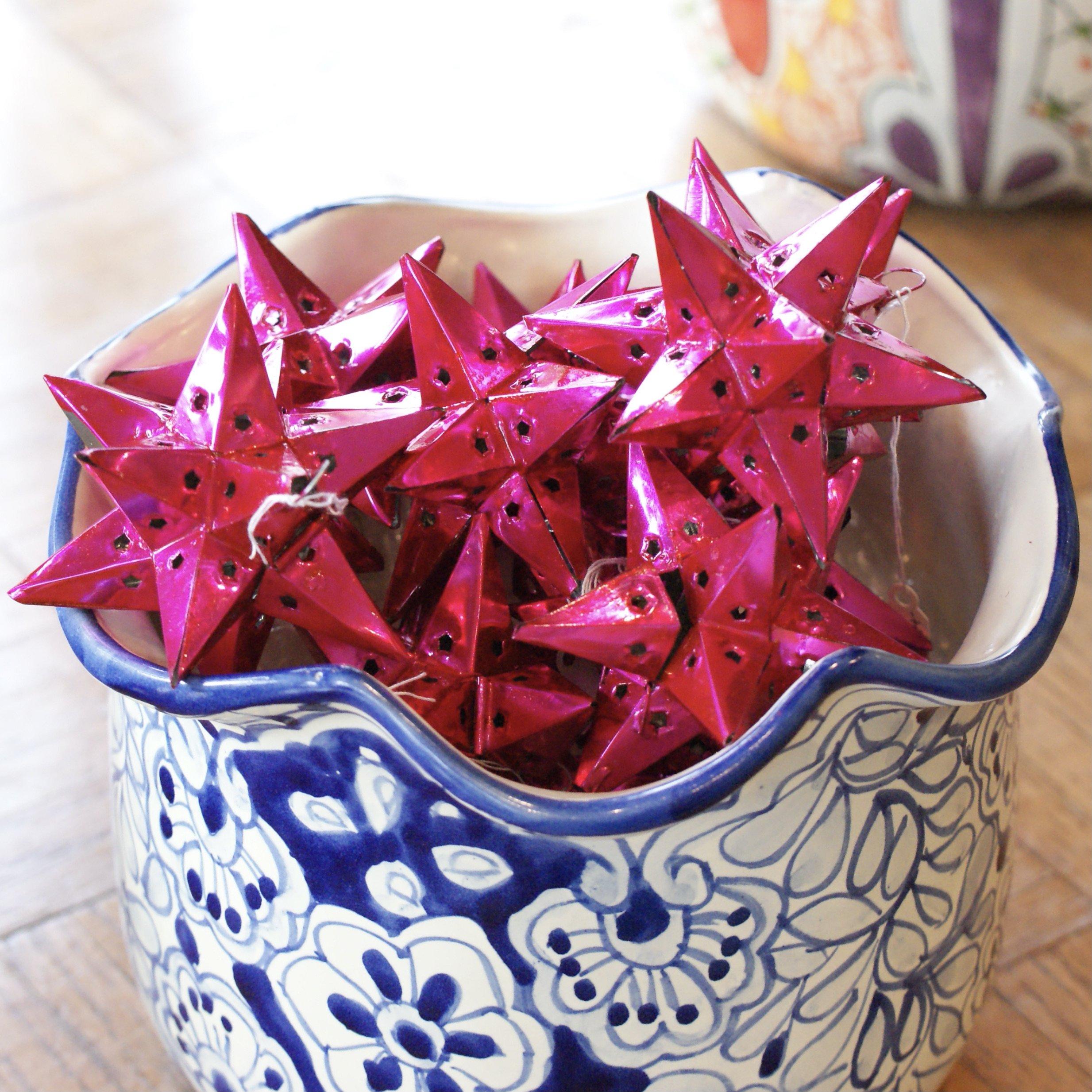 12-Point Mexican Tin Star Ornament, Painted Christmas Zinnia Folk Arts   