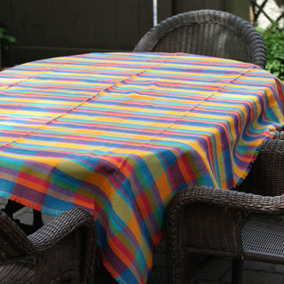 Colorful Woven Cotton Tablecloth, 78" by 55"  Zinnia Folk Arts   